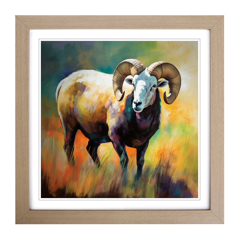 Ram Sheep Colour Field No.1 - Single Picture Frame Print on Wood, Oak