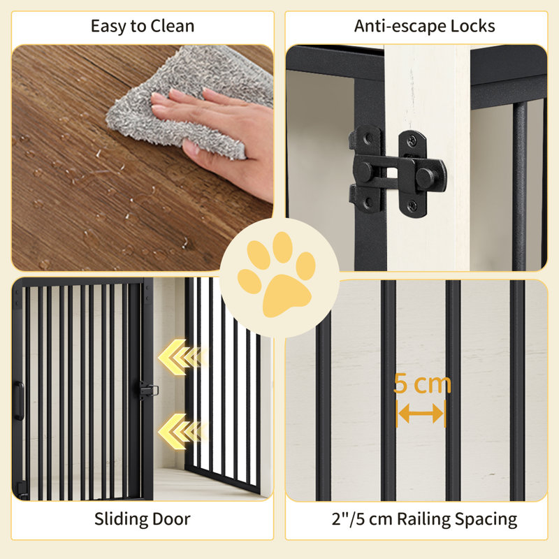 Dog Crate Furniture, 69 cm Double Door Wooden Dog Crate with Barn Door, Indoor Kennel, End Side Table Wooden Animal Crates for Small Dogs, Anti-Chew Anti-Escape