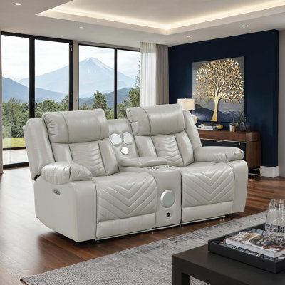 Marlow 78" Modern & Contemporary Faux Leather Power Reclining Loveseat with Wireless Speakers, USB Charging, LED Lighting, Cup Holders, and Hidden Storage.