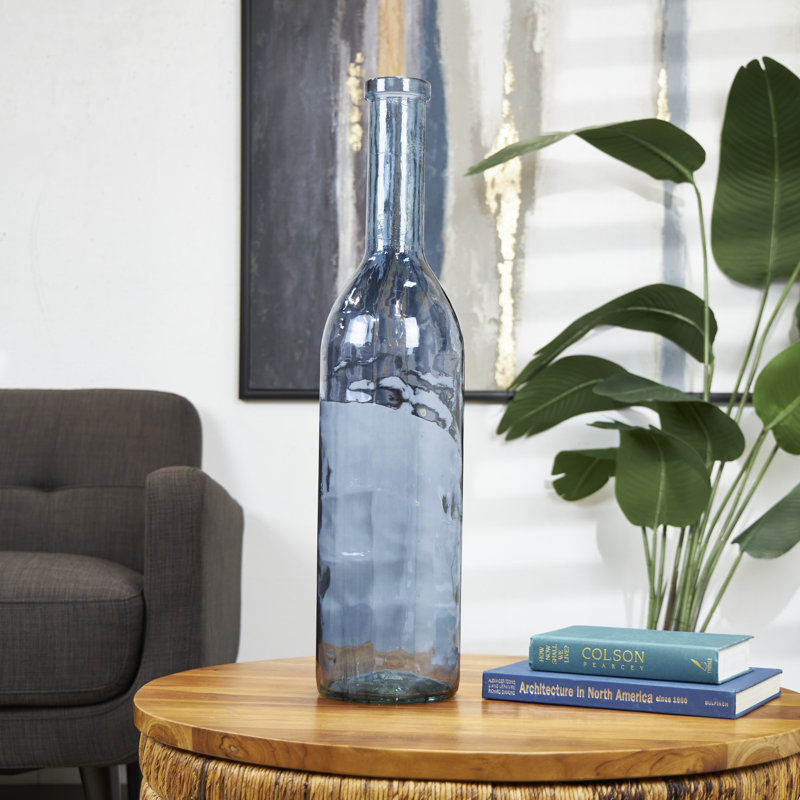 Northridge Recycled Glass Handmade Tall Ombre Floor Decorative Vase, Blue, 30.05" H x 7.1" W x 7.2" D