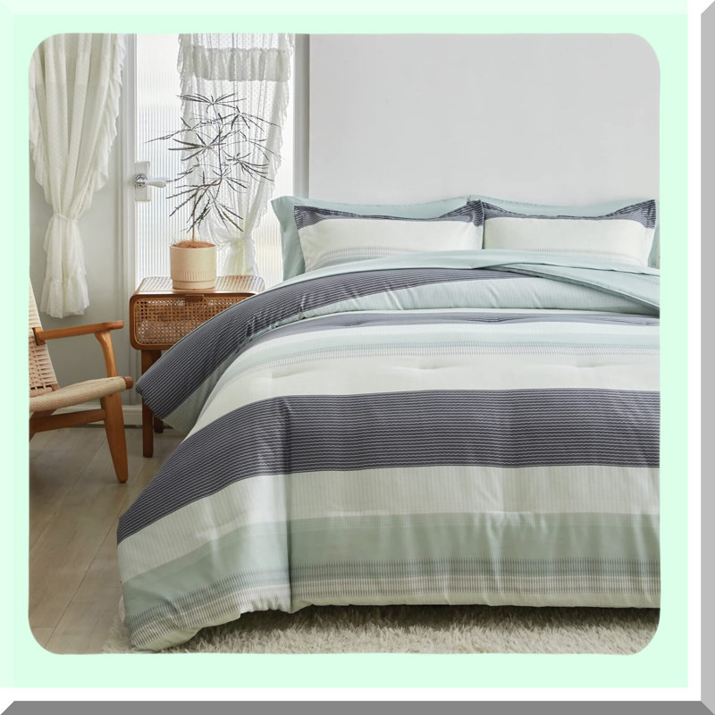 Boho Striped Comforter Set - Queen Size - 3 Piece Reversible Bedding - Soft Microfiber - All Season - Printed Pattern