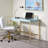 Baby Blue And Gold Writing Desk With USB Ports, High Gloss Finish, Spacious And Uncluttered Workspace For Modern Home Offices.-365705047-365705046