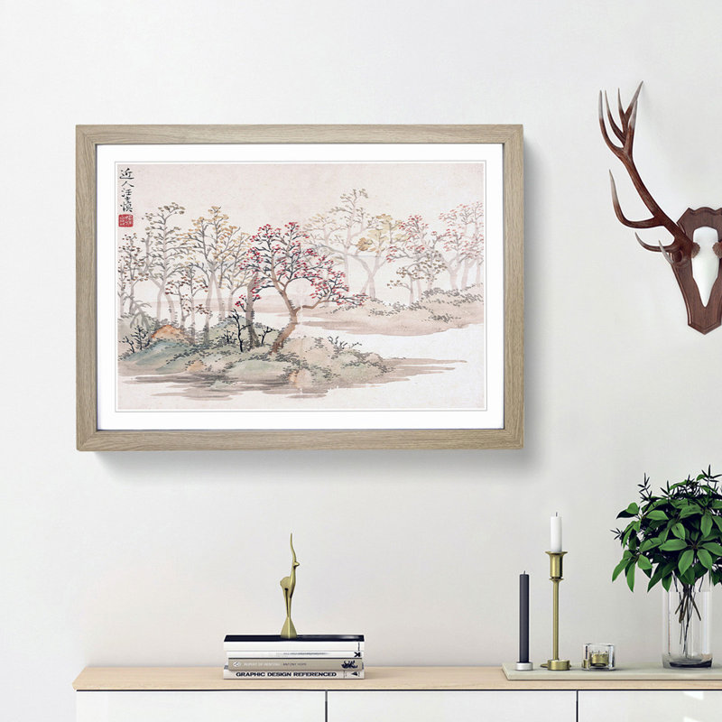Floral Landscape by Wang Shishen - Framed Print, Oak Framed, 27cm H x 36cm W x 2cm D