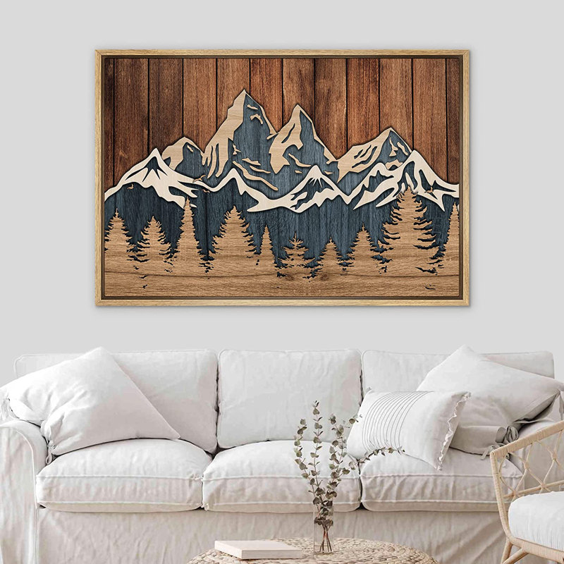 «Western Wood Effect Landscape Mountain Range Nature Forest Rustic Cabin Office Office», reproduction d'art sur toile encadrée