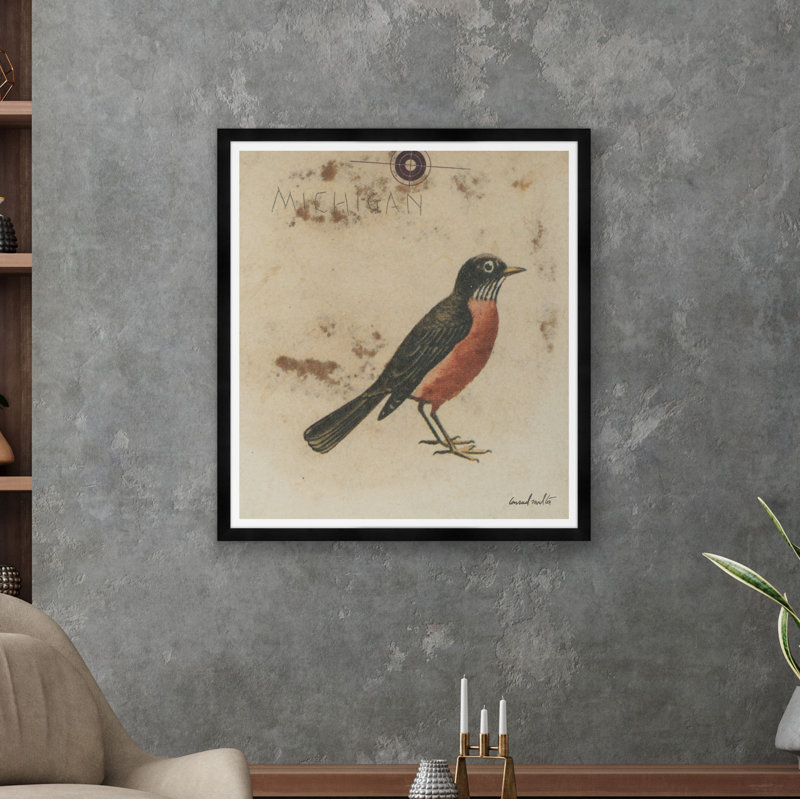 Michigan Robin Print, Black Framed