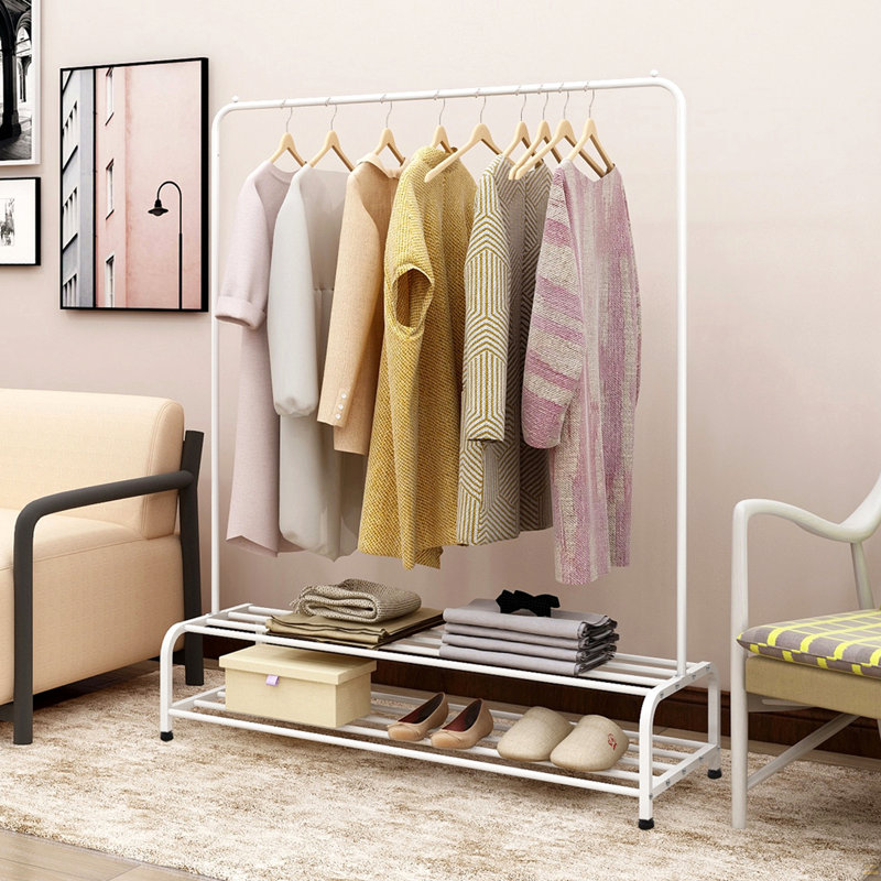 Portant à vêtements robuste, portemanteaux en métal avec tablette inférieure, portemanteau pour chambre à coucher, salle de lavage, petits espaces, L 47,2 po x l 17,7 po, blanc