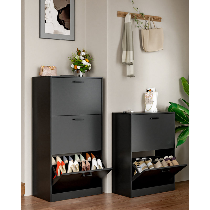 Shoe Cabinet with 2 Flip Drawers for Entryway,Hallway, Living Room, Black, Black