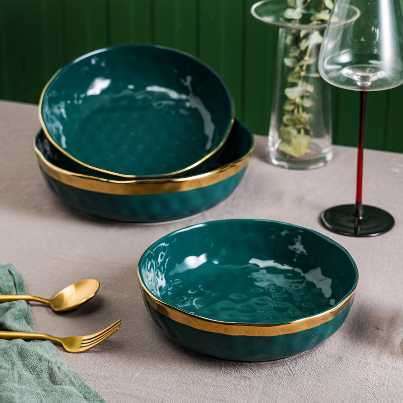 Stone Lain Florian 3-Piece Service Bowl Set Porcelain, 10.5, Green