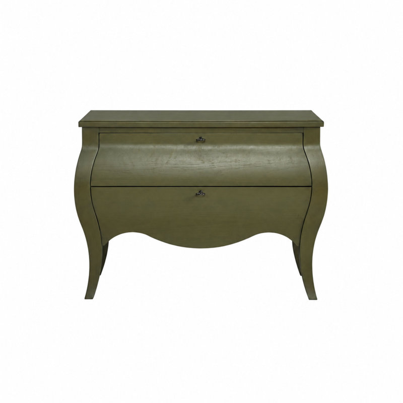 Commode décorative Deemston Bombe - Vert pistache, placage d'hickory, commode décorative 2 tiroirs avec façade incurvée
