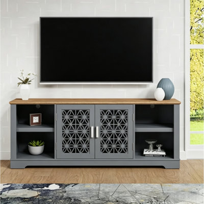 Ajete 70" Two-Tone Farmhouse Sideboard Credenza with Lattice Glass Doors, Storage Buffet Cabinet