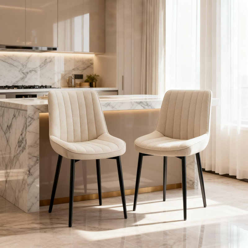 47.5cm H Upholstered Metal Upholstered Back Side Chair, Beige