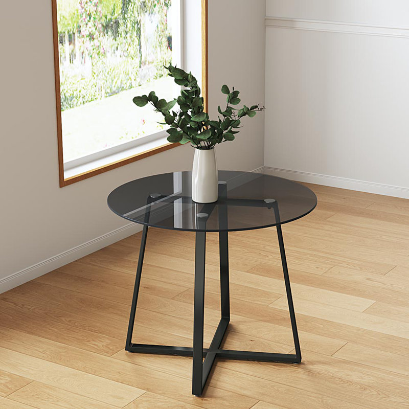 Demitre Round Dining Table with Iron Base, Black