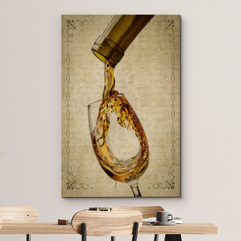 Rustic Bevera " Retro Vintage White Wine Pour Glass Drinks & Cocktails Alcohol Digital Bohemian Chic Kitchen "