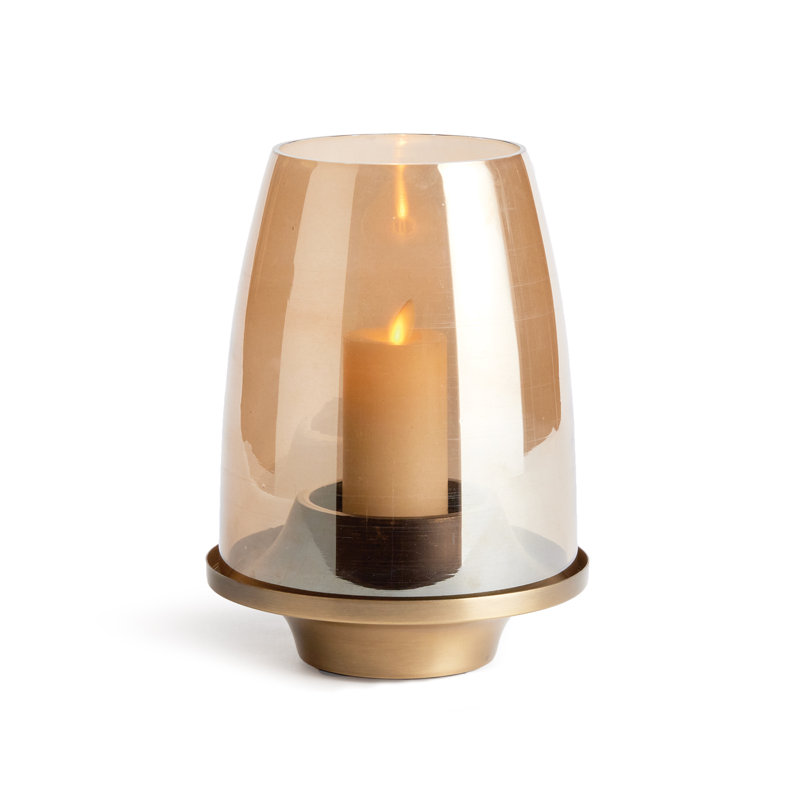 Ouragan de table en fer / verre, Laiton, H 9,5 po x l 7 po x P 7 po
