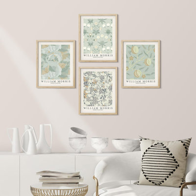 " Classic William Morris Abstracy Floral Botanical Pattern Illustrations Fine Art Decor Vintage " 4 - Pieces