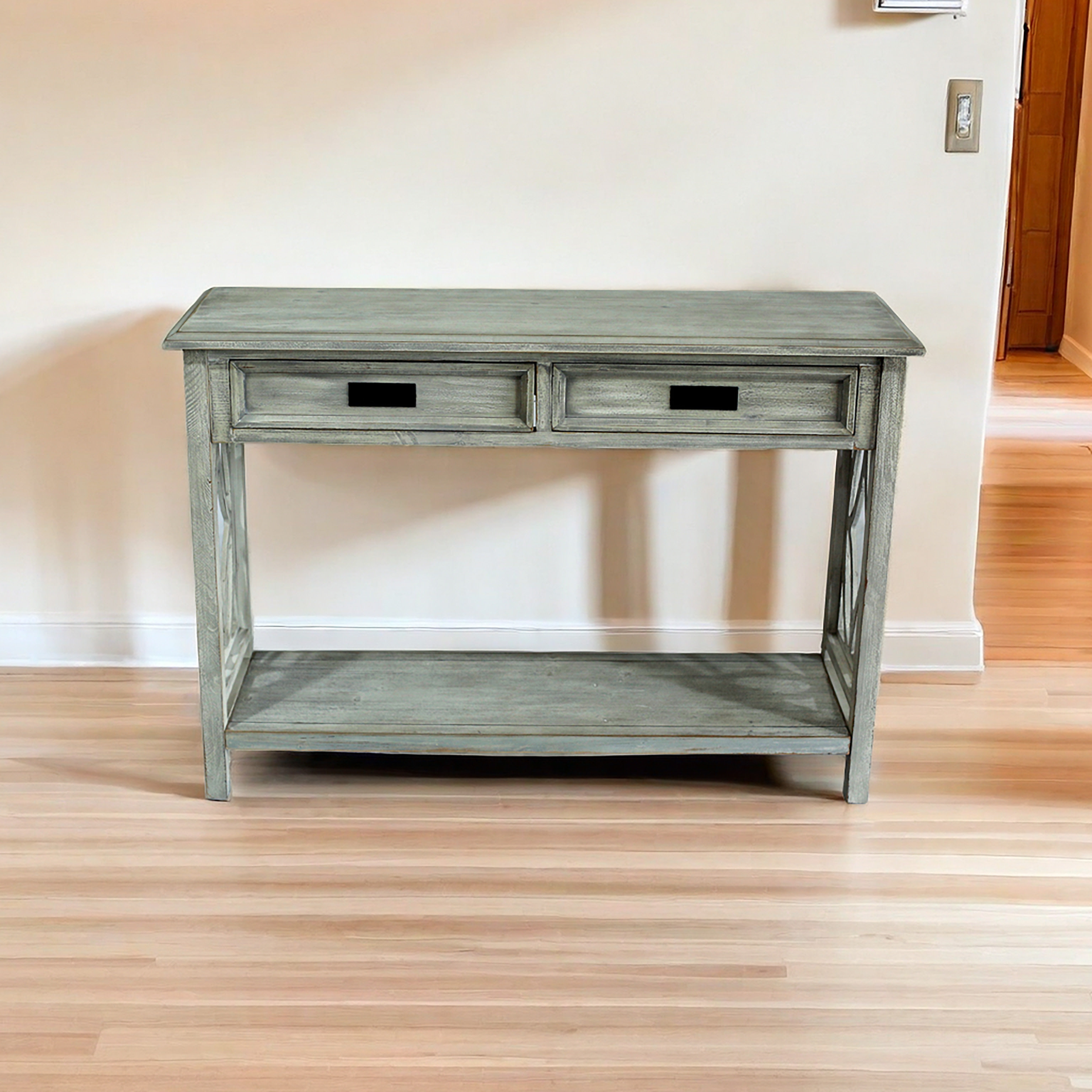 ANGUS GENE INC Natural Whitewash Entry Table With Two Drawers And Shelf ...