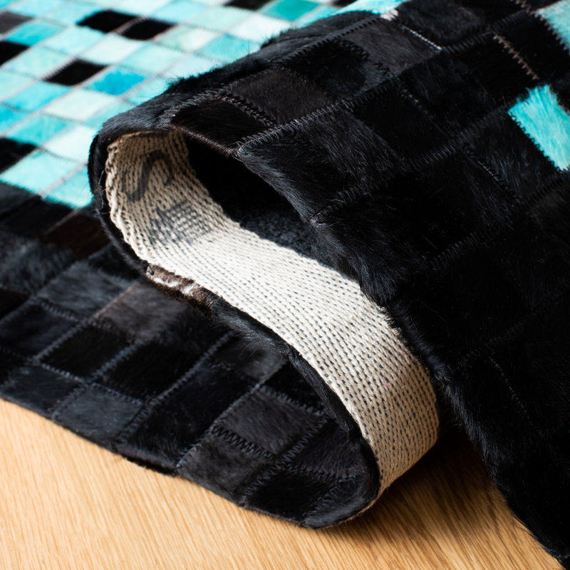 Eresus Hand Woven Leather Geometric Rug, Runner 2'3" x 7'