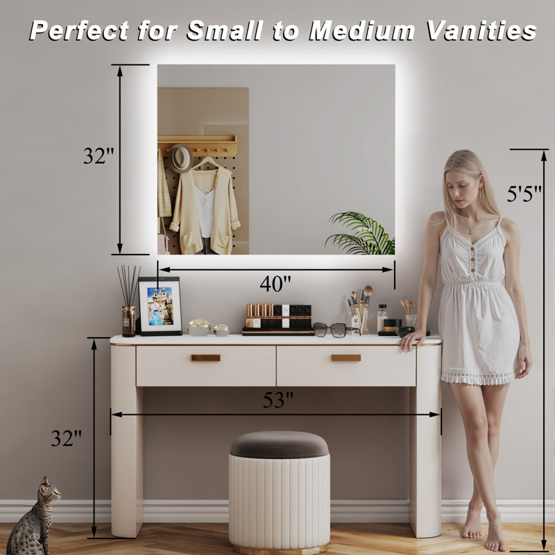 Modern ETL Certified LED Frameless Backlit Anti-Fog Dimmable Tempred 3-colour Temperatures Rectangular Vanity Mirror For Bathroom