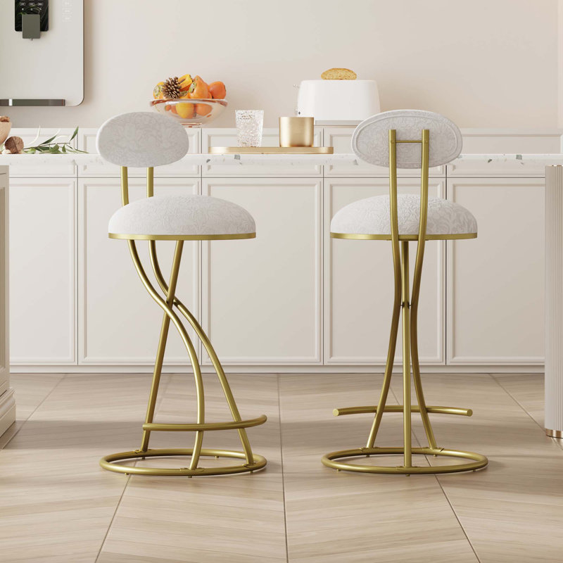 Modern Upholstered S-Shaped Round Seat Barstools(Set Of 2), Gold