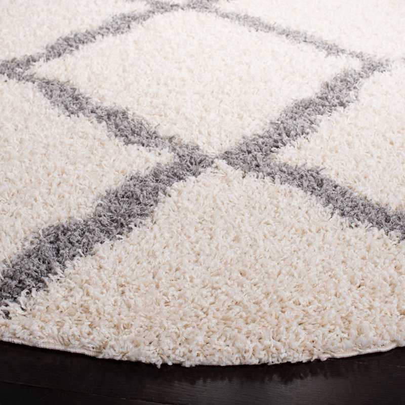 Tapis ivoire / gris à motif géométrique Alonnah, Rond 6 pi