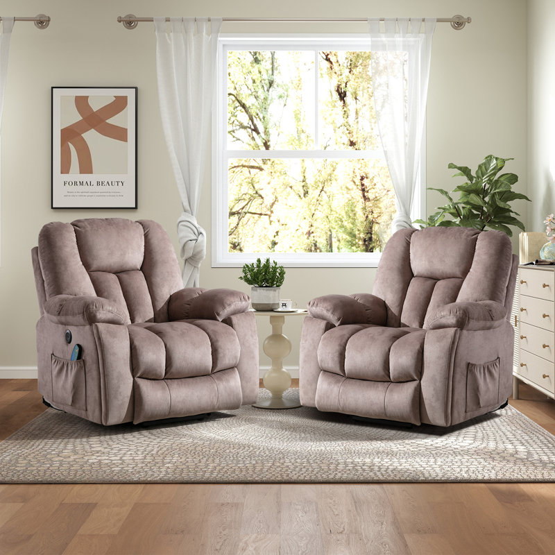 41'' Oversized Power Lift Chair - Heated Massage Electric Recliner with Super Soft Padding Set of 2, Camel Velvet