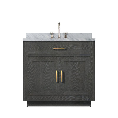 Black Oak Single Bath Vanity 36 In. W X 22 In. D, Carrara Marble Top, And Faucet Set
