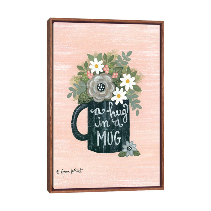 Hug a Mug 1 Piece Wall Art on Canvas, 66.04 cm H x 45.72 cm W, Brown Floater Frame