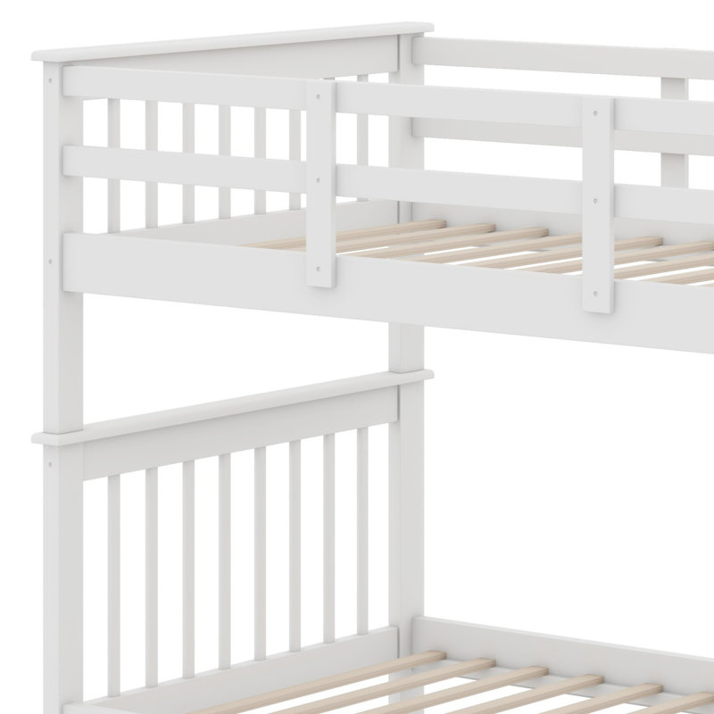 Lit superposé avec escalier de rangement et garde-corps, Blanc