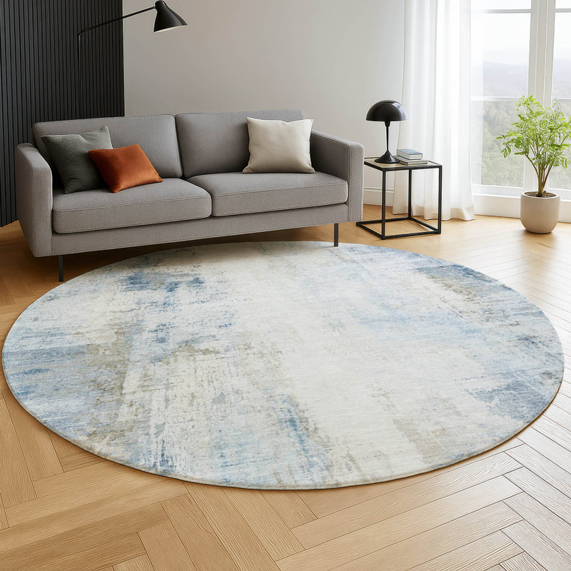 Premium Machine Washable Mayfield  modern Rug, Blue, 8' Round
