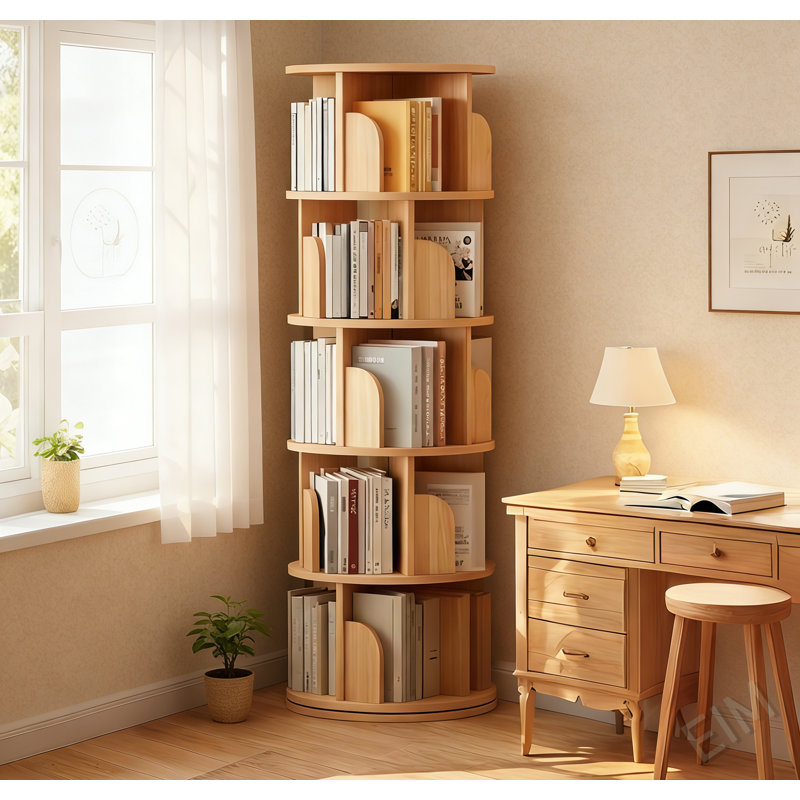 Bibliothèque 5 tours rotative 360 ° à 5 couches pour économiser l'espace et étagère de rangement multifonctionnelle pour la chambre à coucher, le salon, le bureau, la bibliothèque