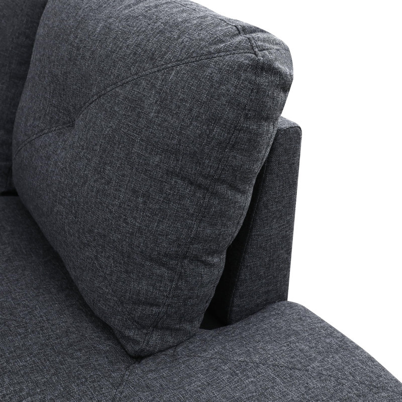 3-Piece Linen Modular Sectional Sofa, Gray/Black Linen, Left Hand Facing