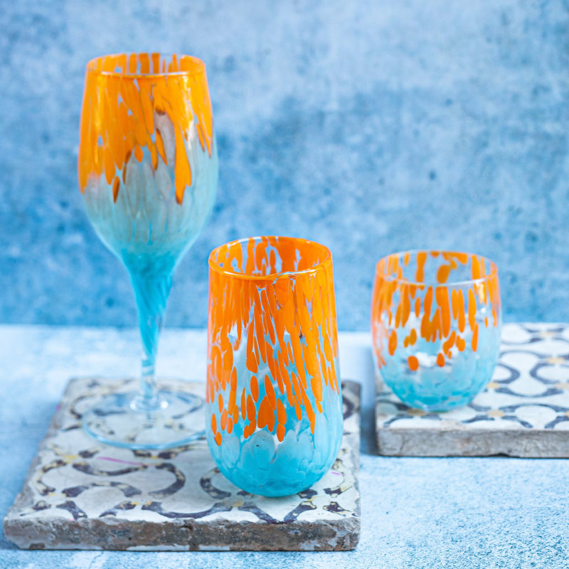 Nuvola 10 oz Orange and Light Blue Glass Tumbler