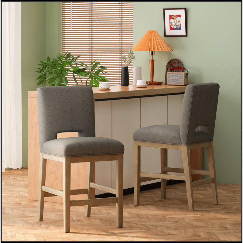 27 Inch Counter Stools, Set Of 2,Fabric, Grey