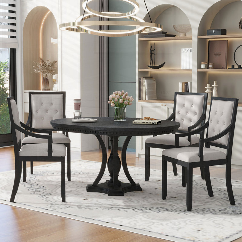 Ensemble de salle à manger 5 pièces Retro avec table ronde extensible et 4 chaises pour des espaces compacts et une utilisation polyvalente