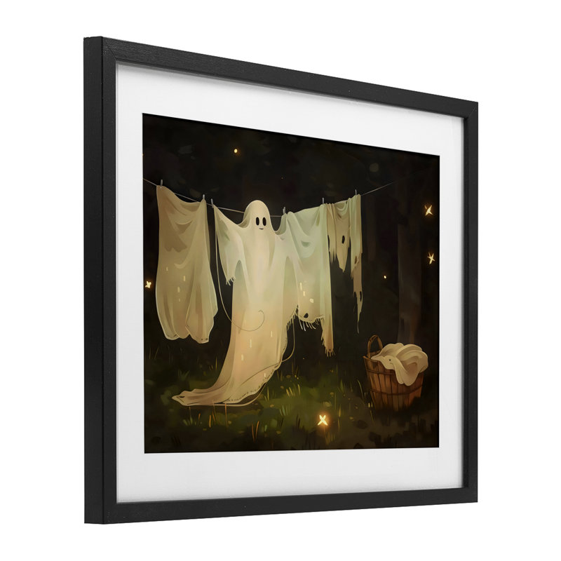 «Halloween Laundry Ghost», reproduction d'art sous verre encadrée par Arlington Prints, H 13 po x l 16 po, Cadre noir minuit