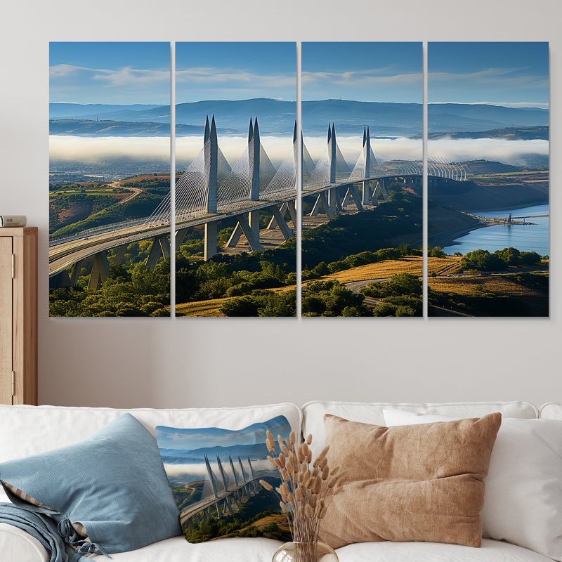 «Blue Viaduct Bridge Sunrise In Italy I - Bridges», art mural 4 pièces, H 28 po x l 48 po