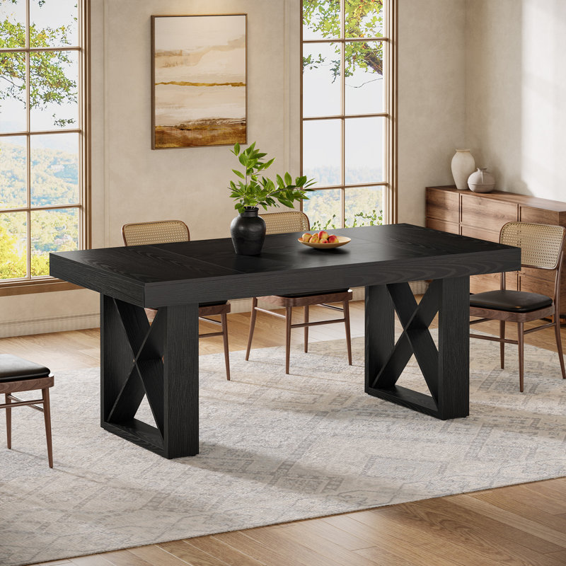 Table de salle à manger de ferme 63 po pour 4 à 6 personnes, table de cuisine rectangulaire avec finition en bois rustique