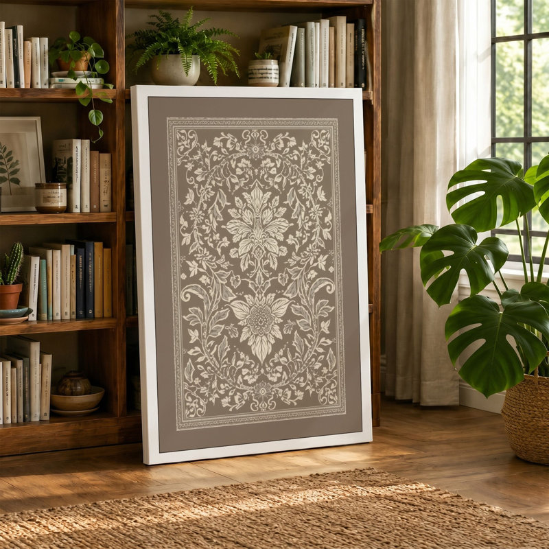 Ornamental Damask Botanical - Wrapped Canvas, Cream Border, 24x16 - 61.0 x 40.6 cm