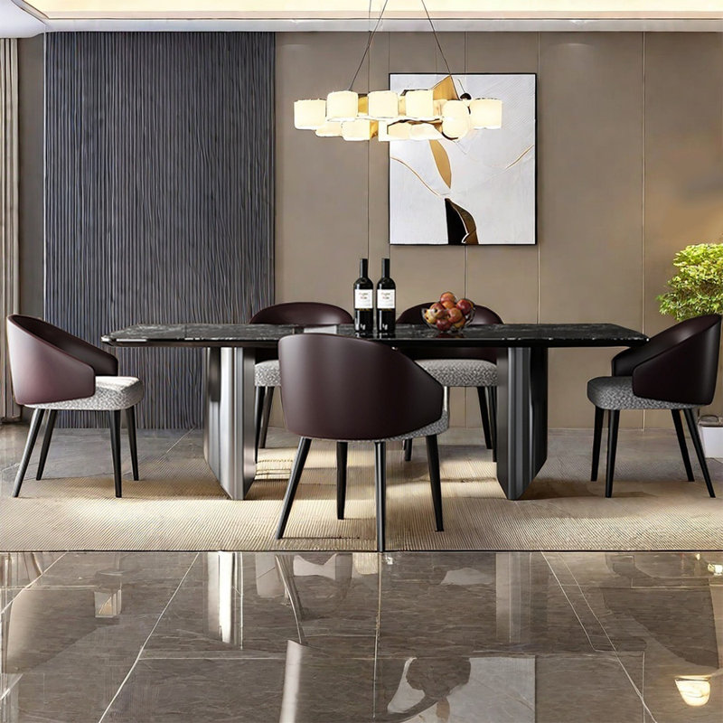 Table de salle à manger rectangulaire moderne en marbre de luxe moderne, H 29,52 po x L 94,48 po x l 39,37 po