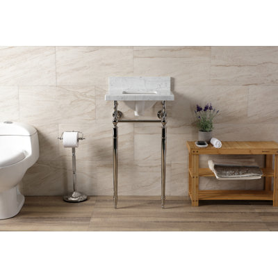 Lavabo de salle de bain rectangulaire en métal avec trop-plein Edwardian