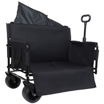 Chariot de chariot pliant convertible 3-en-1 avec banc et rangement - Chariot utilitaire robuste de 500 lb, roues tout-terrain d'une capacité de 180L pour le camping, la plage, les sports et le jardin