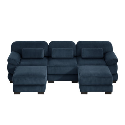 Canapé modulaire surdimensionné en U Cloud Couch Cloud, canapé 3 places avec 2 repose-pieds, coussins de siège épais et confortables, tissu respirant en velours côtelé, bleu