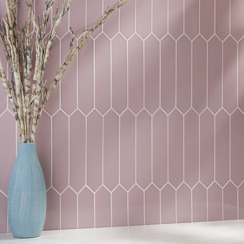 Lois 2.6" x 13" Ceramic Elongated Hexagon Picket Wall Tile, Pink