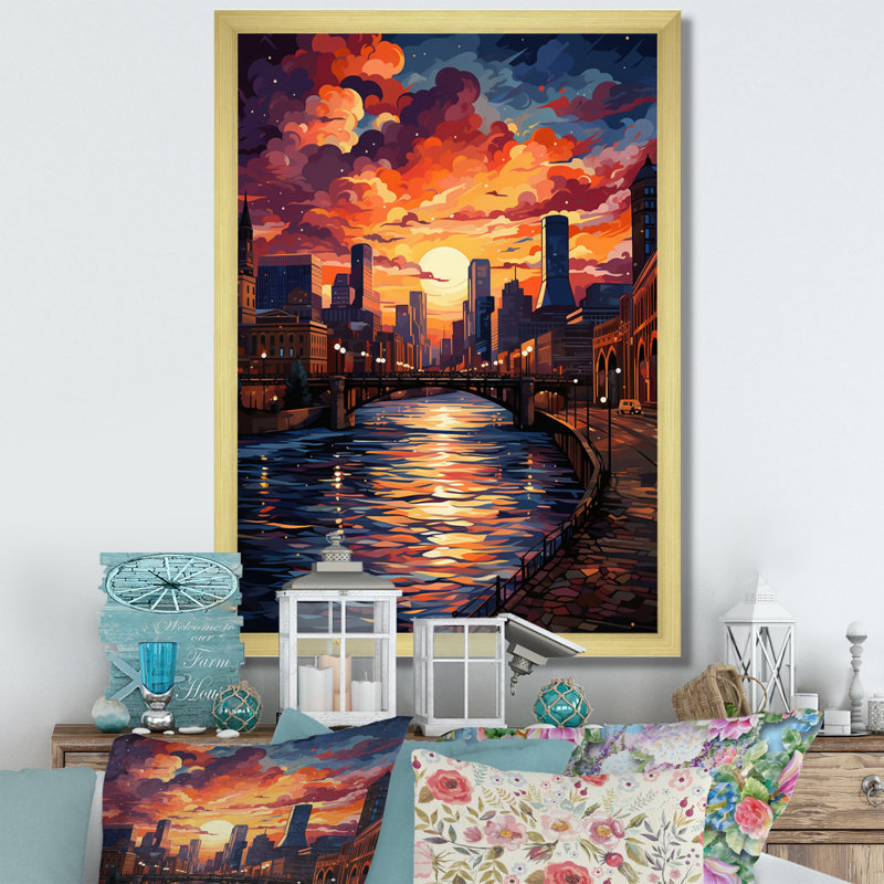 «City Minneapolis Popart I», impressions d'art de paysages urbains, H 40 po x l 30 po x P 1,5 po, Encadrement doré