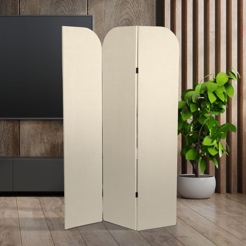 Cloison pliante en velours 3 panneaux Wayt, Crème
