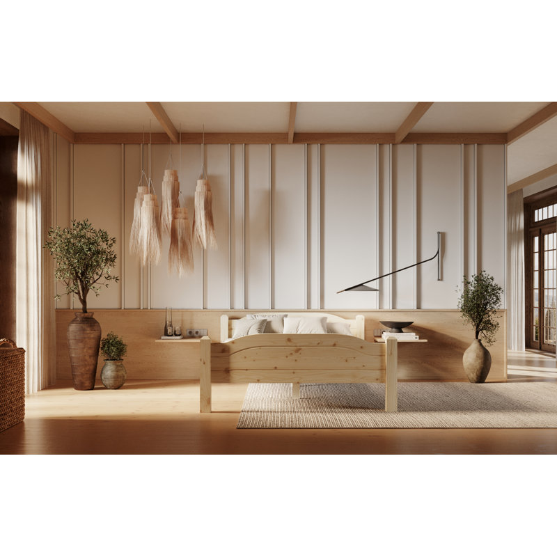 Vaill Solid Wood Bed, Beige, European Single (90 x 200cm)