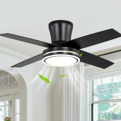 44-inch Smart Black Flush Mount Ceiling Fan with Light, Remote & APP Control,  DC Motor, Quiet reversible 6-Speed Fan for Bedroom Living Room