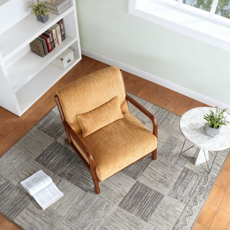 Wooden Lounge Chair, Yellow, Walnut