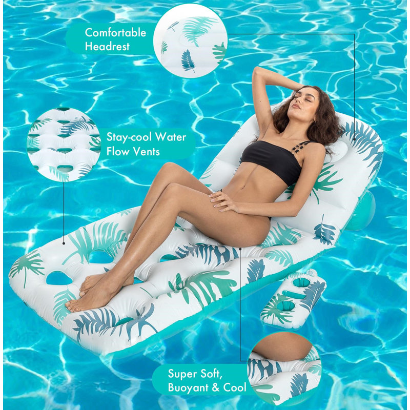Pool Floats Adult, Heavy Duty Inflatable Pool Lounger With Adjustable Backrest Cup Holder, Pool Tanning Rafts Water Floaty Lounge Lake Beach Party Games