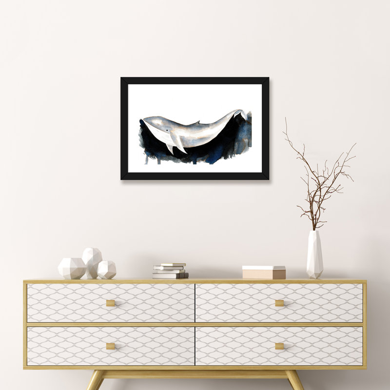 Baleine II - impression, Blanc, H 16 po x l 24 po x P 1 po, Papier encadré noir